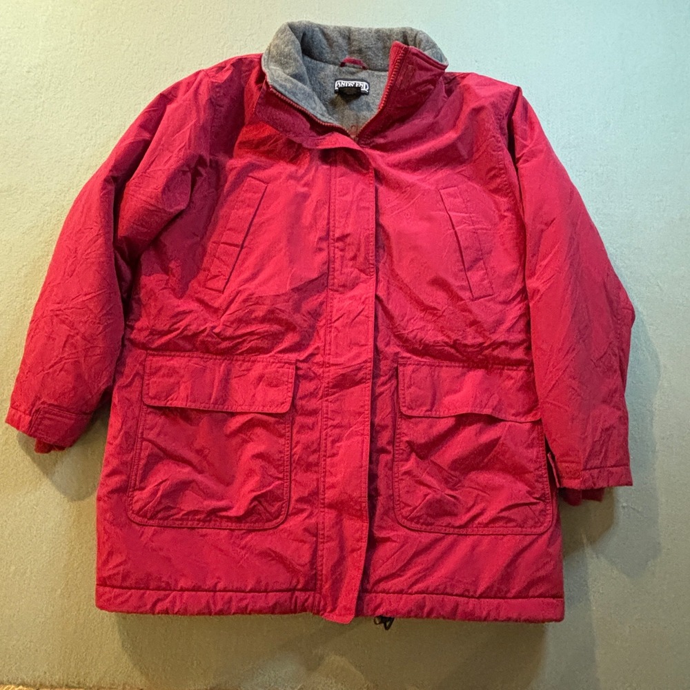 VTG Lands End Squall Parka Womens L 14-16 Petite Red Fleece Lined Winter Coat